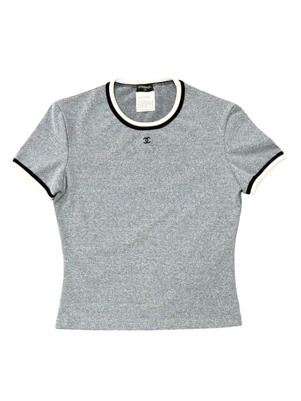 Chanel Vintage CC Logo Nylon Spandex Short Sleeve T-Shirt Gray